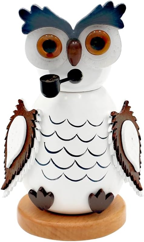 Dekohelden24 Holz-Räucherfigur Eule in weiss, L/B/H 7,5 x 6 x 12 cm Natur 12 cm, Natur 12 cm