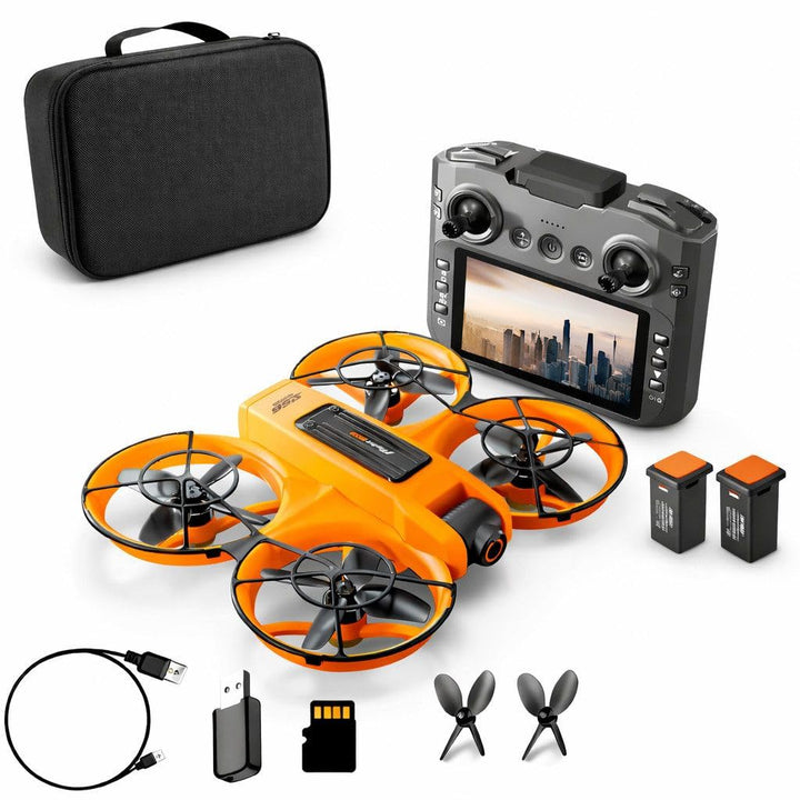 RC-Quadrocopter, (Drohne mit 12,5-cm HD-Display-Fernsteuerung, komplett geschütztem Propellerdesign)