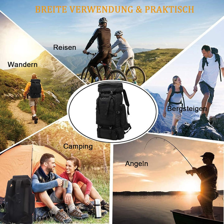 Gross Rucksack 60L-80L Wanderrucksack Wasserdicht für Herren & Damen – Reiserucksack, Notfallrucksac