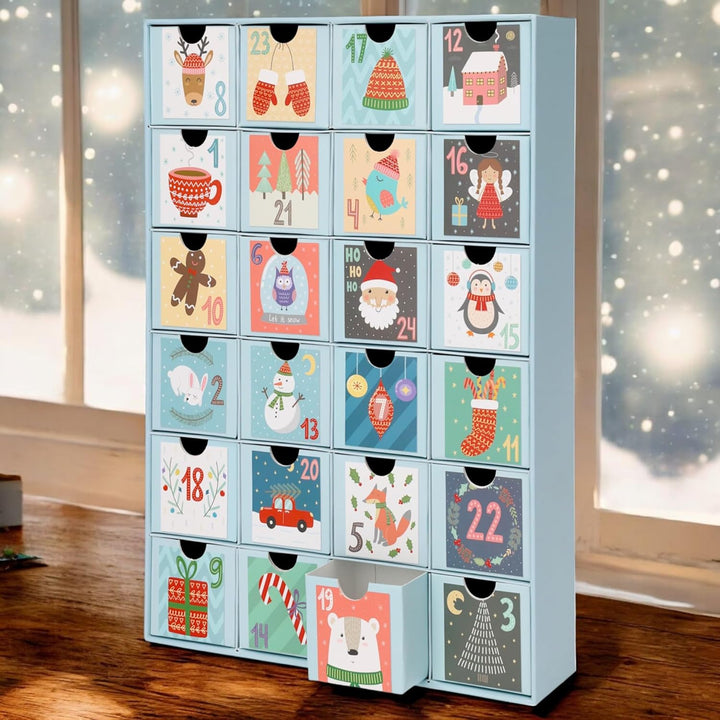 Adventskalender zum selbst Befüllen mit 24 Schubladen-Boxen, DIY-Weihnachtskalender Bastelset (Zahle