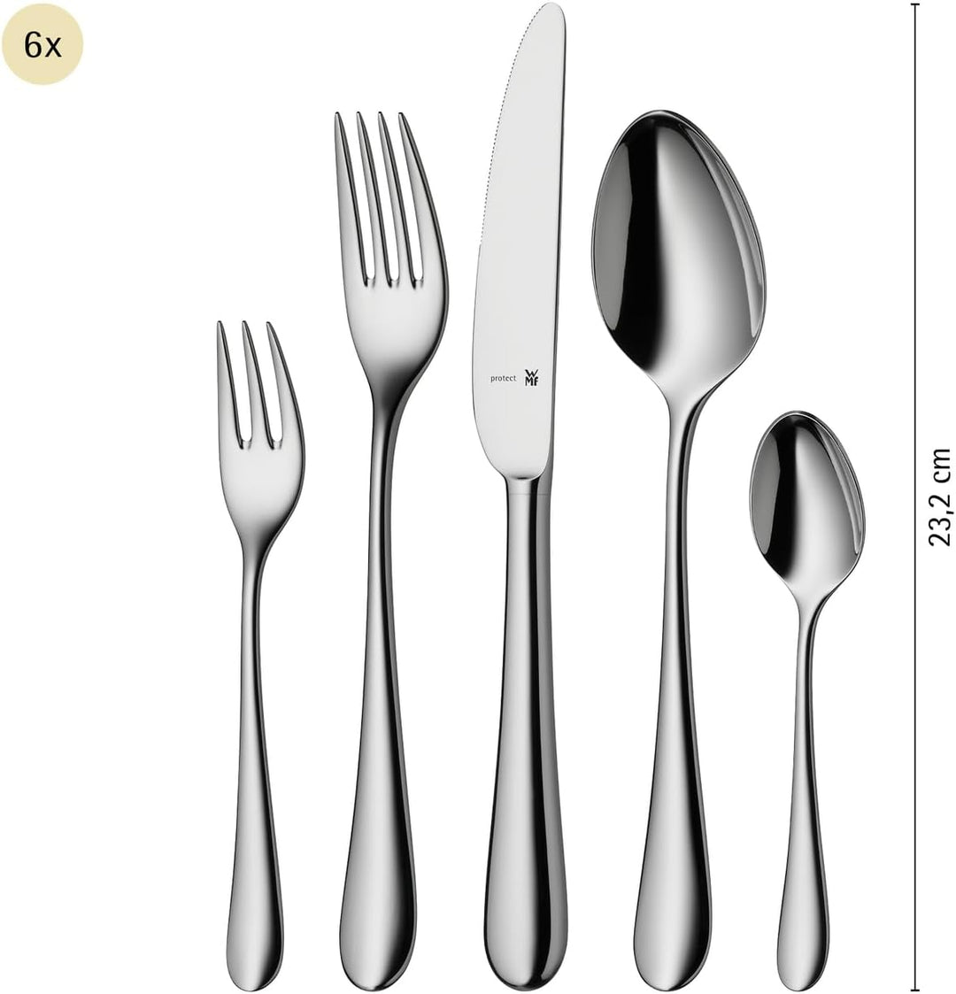 WMF Merit Edelstahl Besteck Set 6 Personen, Essbesteck Set 30 teilig, Hohlheftmesser, Cromargan prot