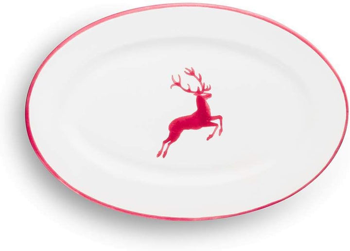 GMUNDNER KERAMIK Platte oval/Fahne Go Grösse: l= 21 cm x b= 14 cm x h= 2.1 cm bordeauxroter Hirsch G