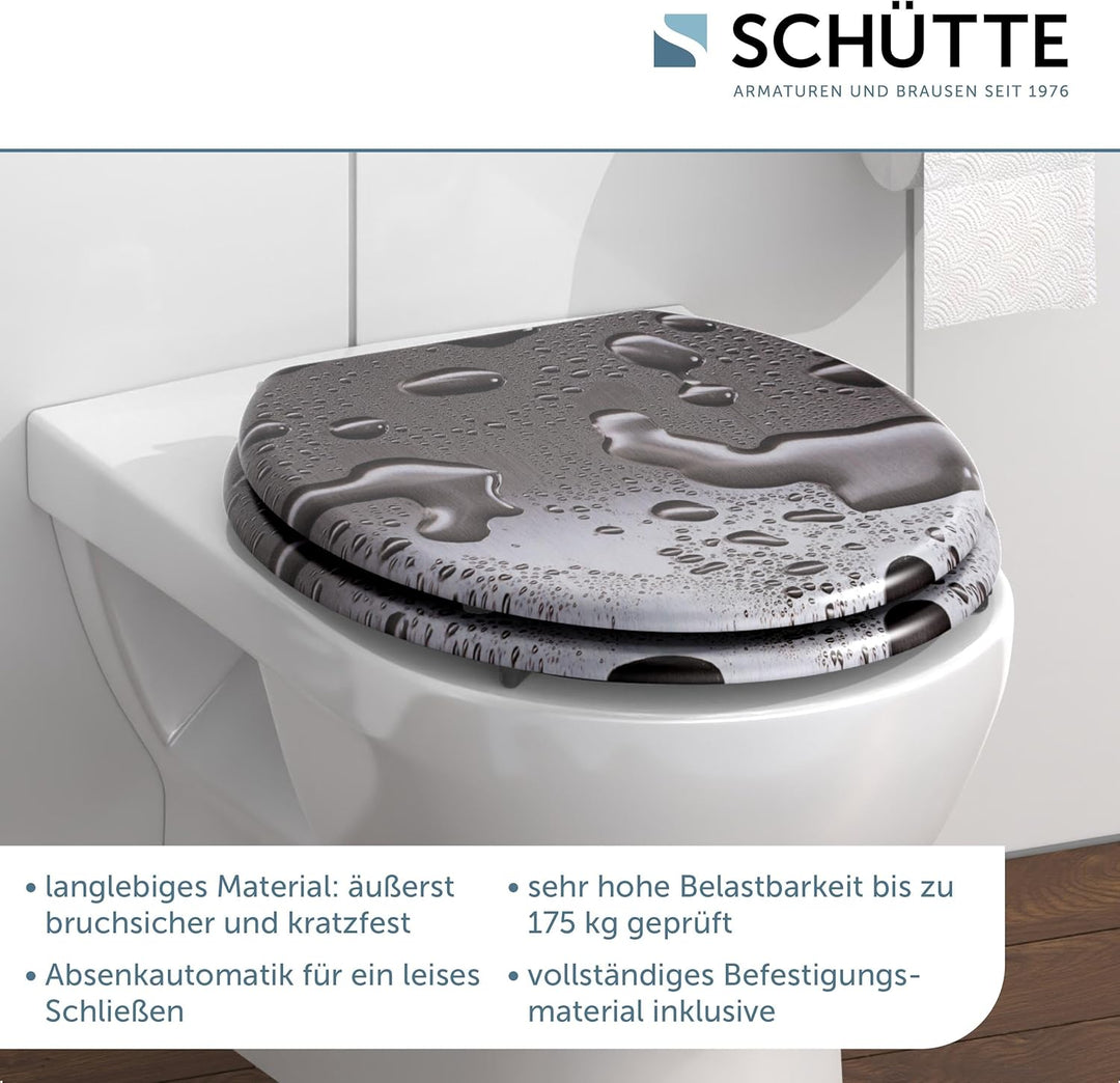 SCHÜTTE WC-Sitz Holzkern GREY STEEL, Toilettensitz Grau mit Absenkautomatik, passend für viele hande