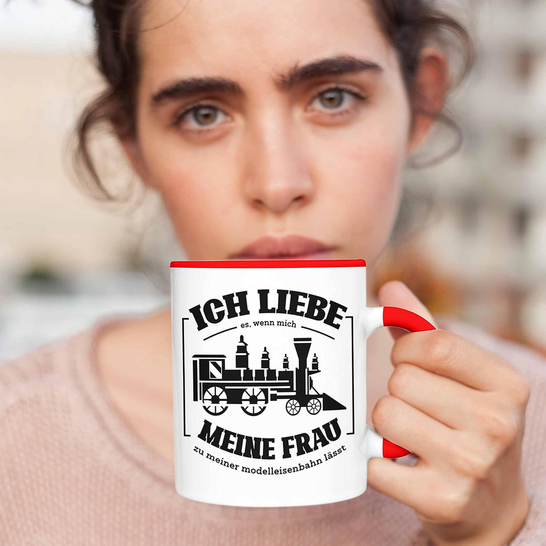 Trendation - Lustige Modelleisenbahn Tasse Geschenk für Eisenbahner (Rot), Rot