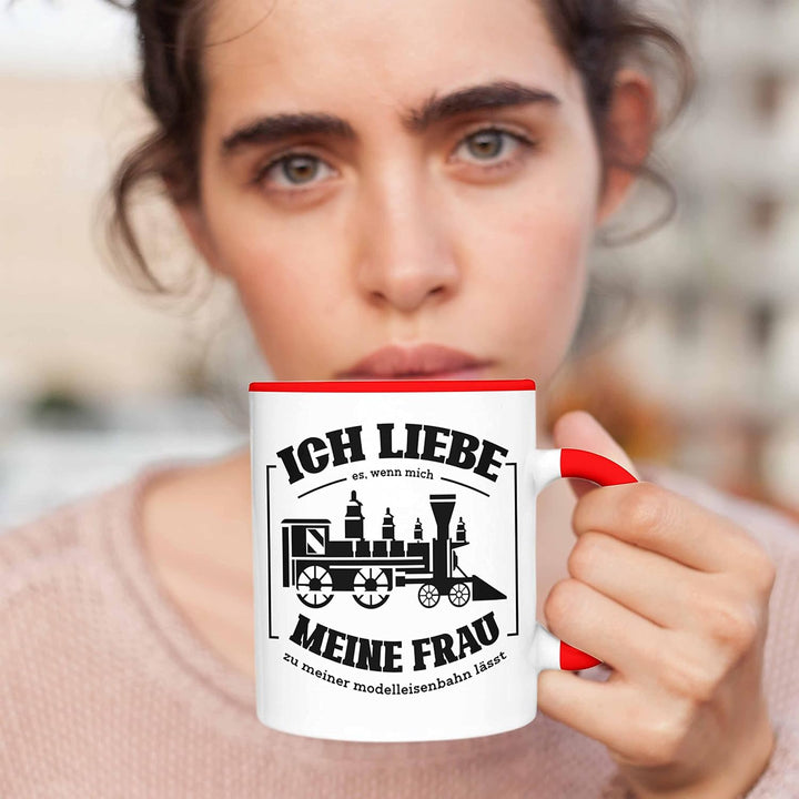 Trendation - Lustige Modelleisenbahn Tasse Geschenk für Eisenbahner (Rot), Rot