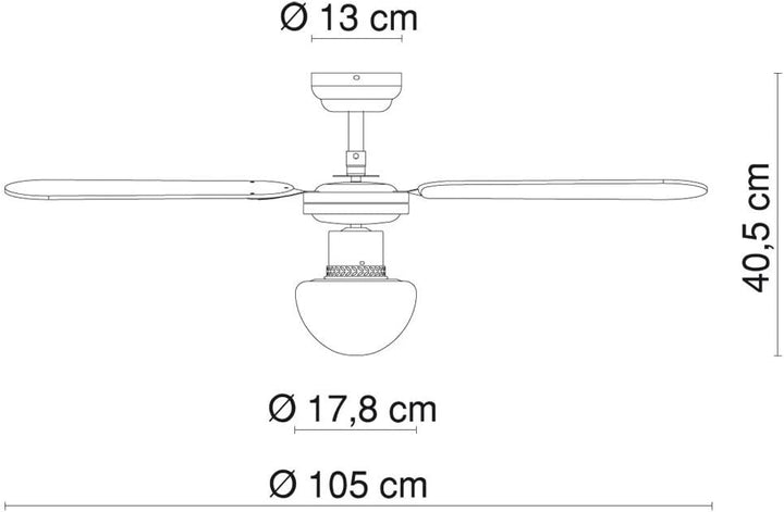 Globo E27 Deckenventilator mit Chrom Klingen, silberfarben/Weiss 105 cm Wendeblätter