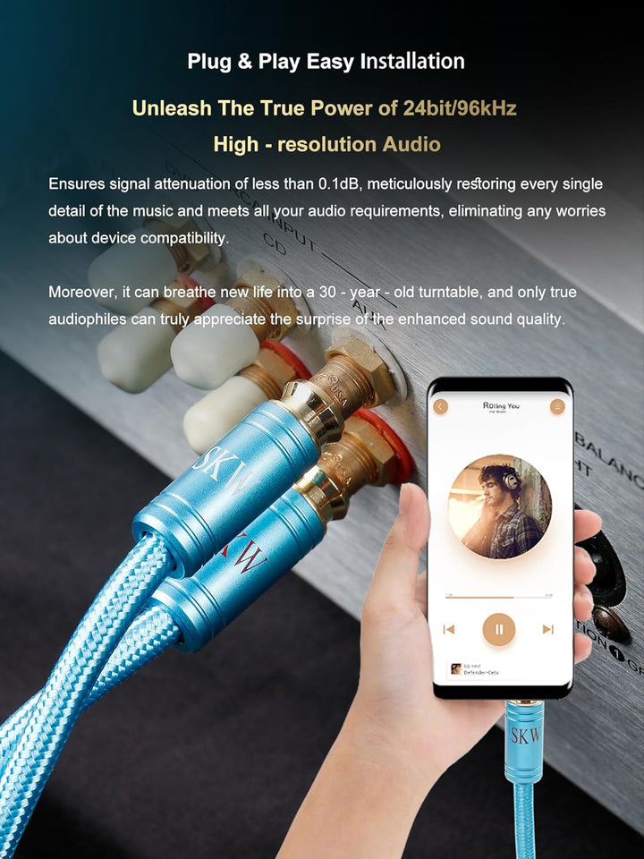 SKW Audiophiles Y-Splitter Kabel – 3,5-mm Klinke auf 2×Cinch Stereo Adapterkabel (2m) 2M Y-Splitter