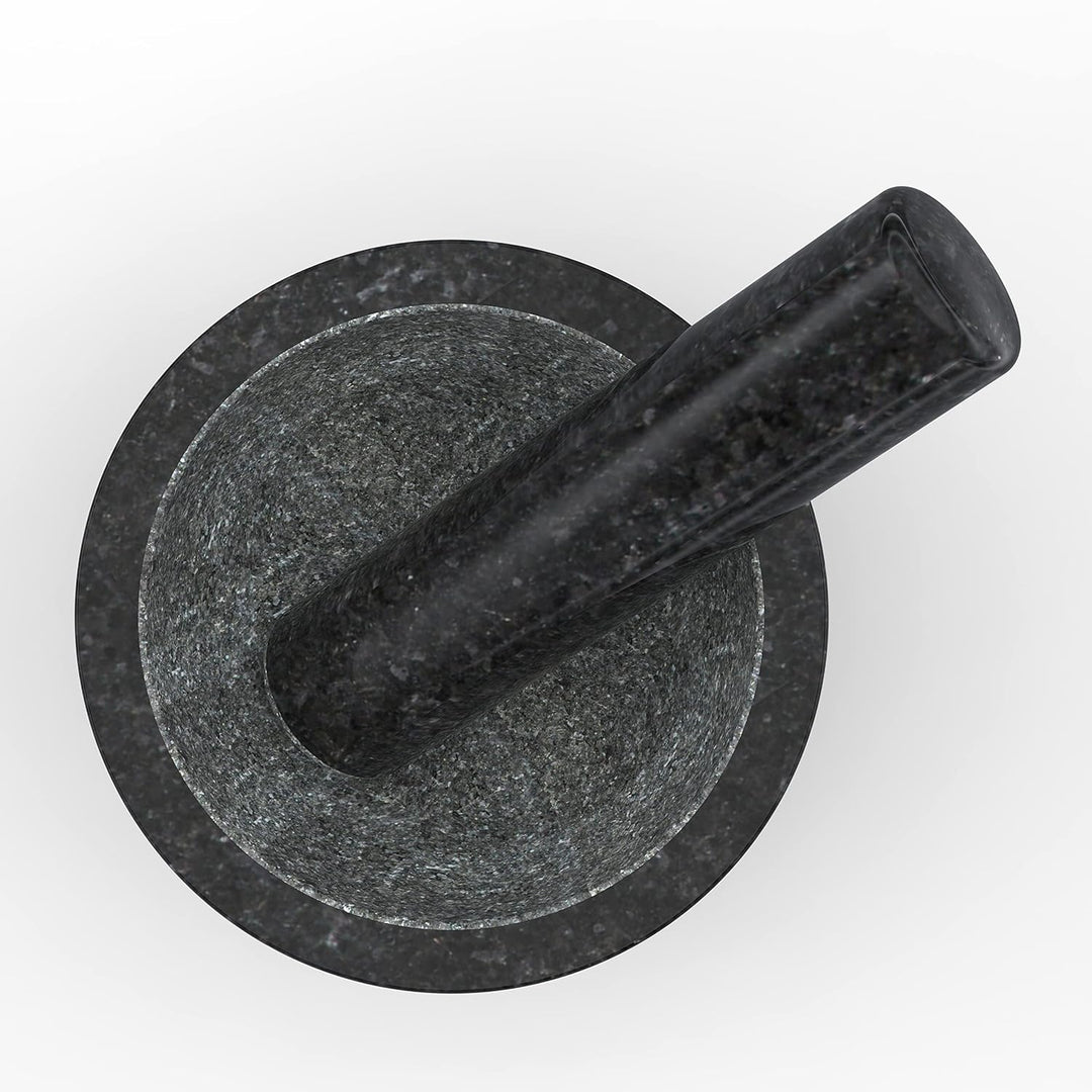 MARINDO Granit Mörser mit Stössel | Mörser mit extra langem Stössel & Gold ummantelter Kupferbasis |