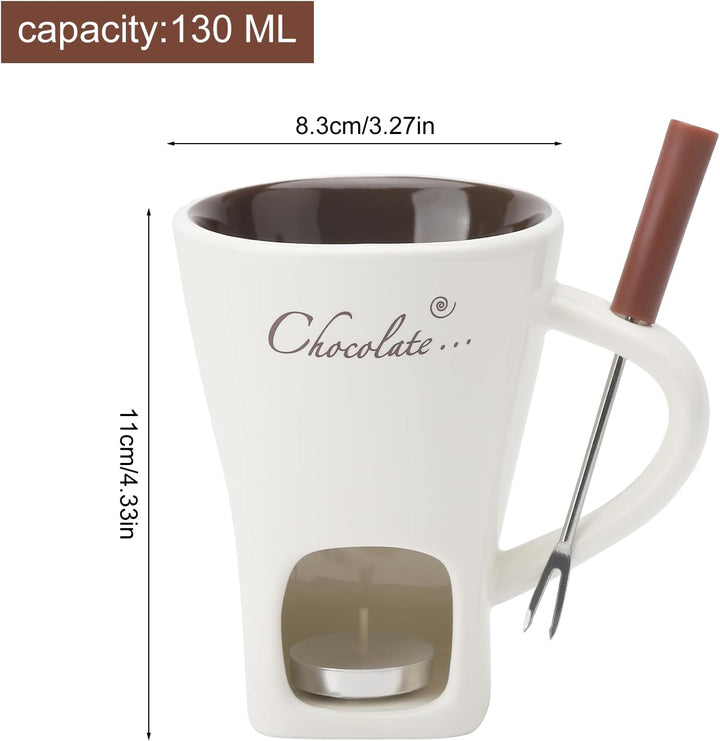 Schokofondue Tasse Keramik Schokoladenfondue mit Gabeln,200ml Keramik Schokoladenfondueset,Becher zu
