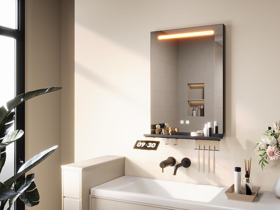 SONNI LED Badspiegel 50x70 cm, LED Wandspiegel mit Ablage 50 cm, 3 einstellbare Lichtfarben, Anti-Be