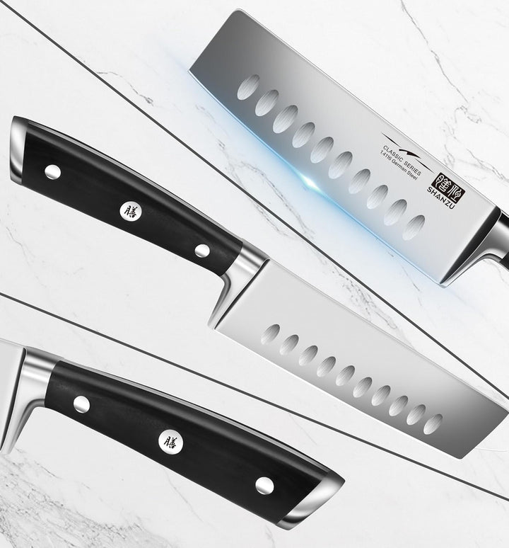 SHAN ZU Kochmesser Nakiri Küchenmesser Profi Messer Chefmesser 16.5 cm Allzweckmesser Deutscher Edel