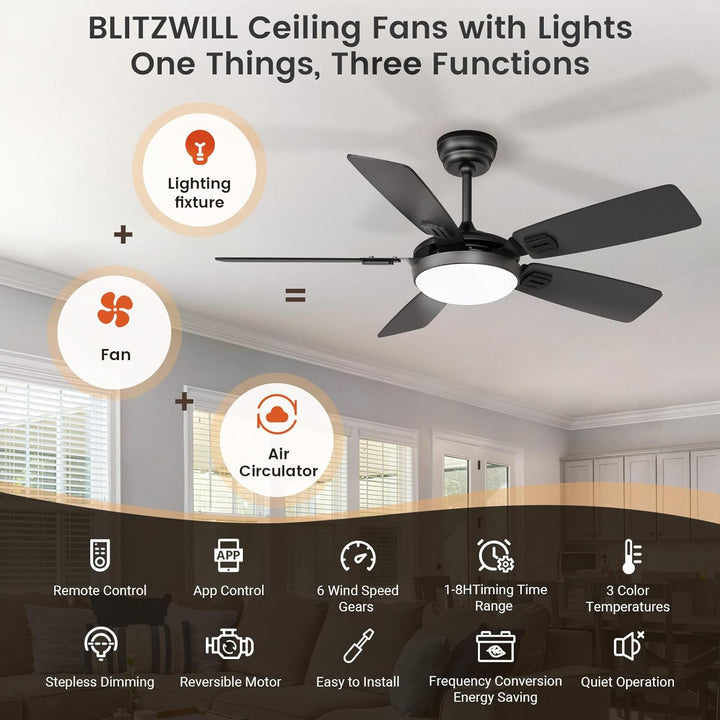 Deckenventilator mit Beleuchtung, Ø132cm App Steuerung & Fernbedienung Deckenventilatoren mit Licht