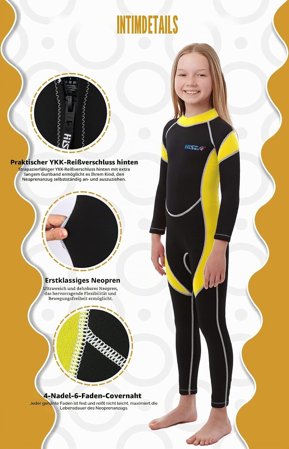 Yikayin Neoprenanzug Kinder, 2.5mm Neoprenanzug Lang Jungen Mädchen Rücken-Reissverschluss, Tauchanz