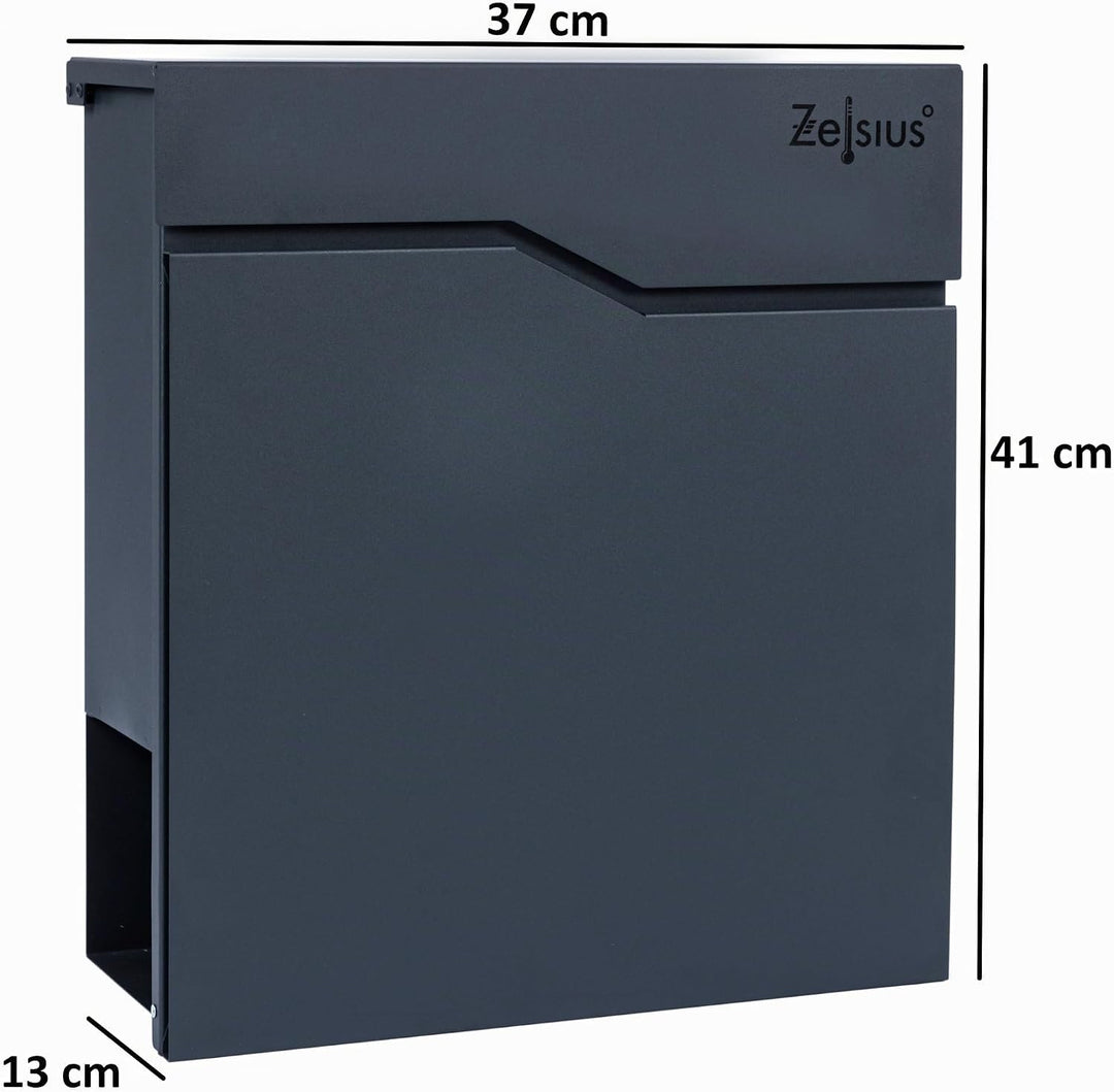 Zelsius Briefkasten Wave mit Zeitungsfach | integrierter Soft-Close-Effekt | Postbox in RAL7016 Anth