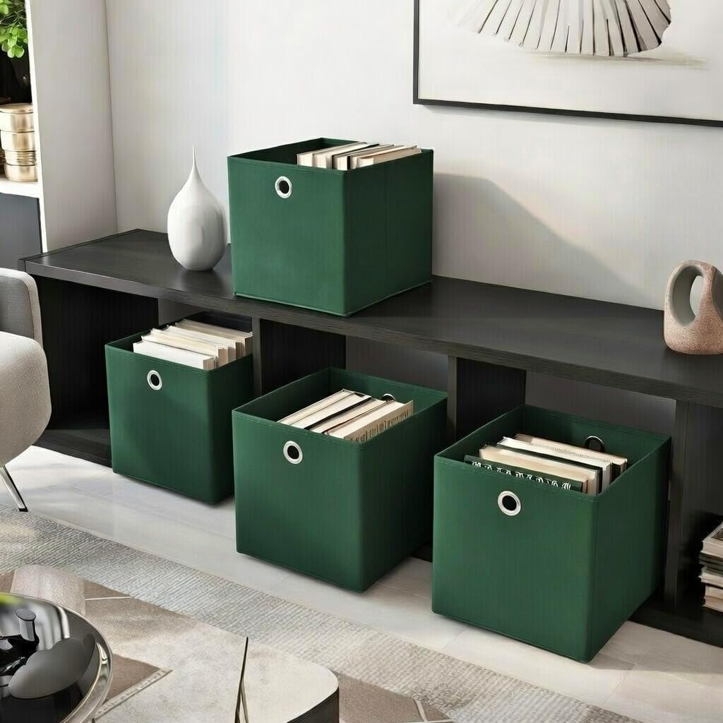 StickandShine 4er Set Dunkelgrün Faltbox 28 x 28 x 28 cm Aufbewahrungsbox faltbar, Dunkelgrün