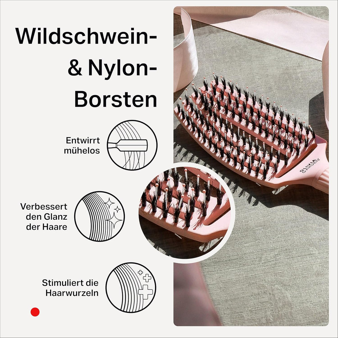 Olivia Garden Fingerbrush Care Iconic - Medium - Pastellrosa - Entwirrende Haarbürste mit Wildschwei