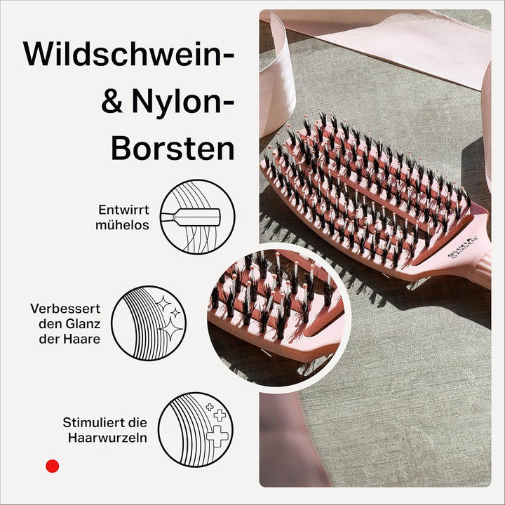 Olivia Garden Fingerbrush Care Iconic - Medium - Pastellrosa - Entwirrende Haarbürste mit Wildschwei