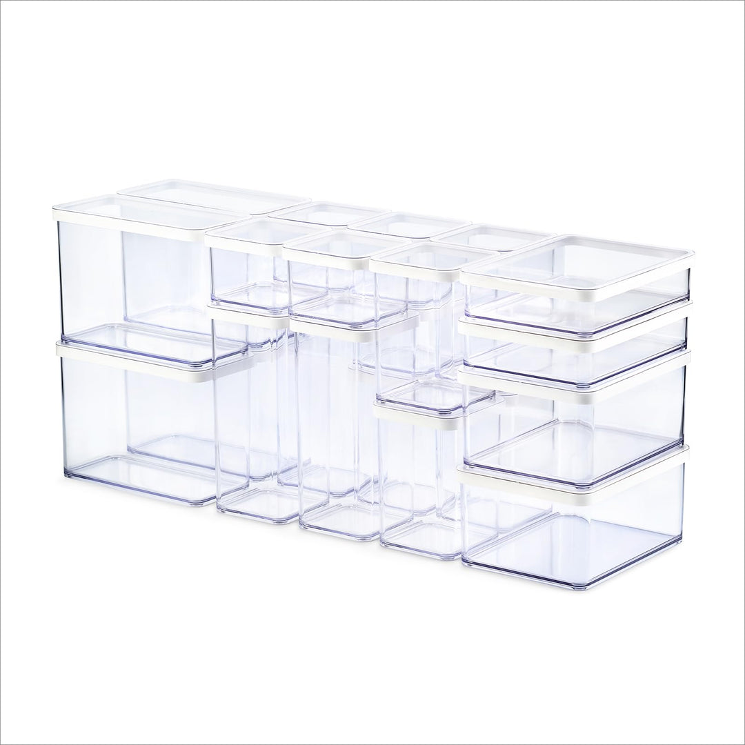 Rotho LOFT 24er-Set Vorratsdosen mit Dekel, stapelbar, aromadicht, spülmaschinenfest (Transparent/We