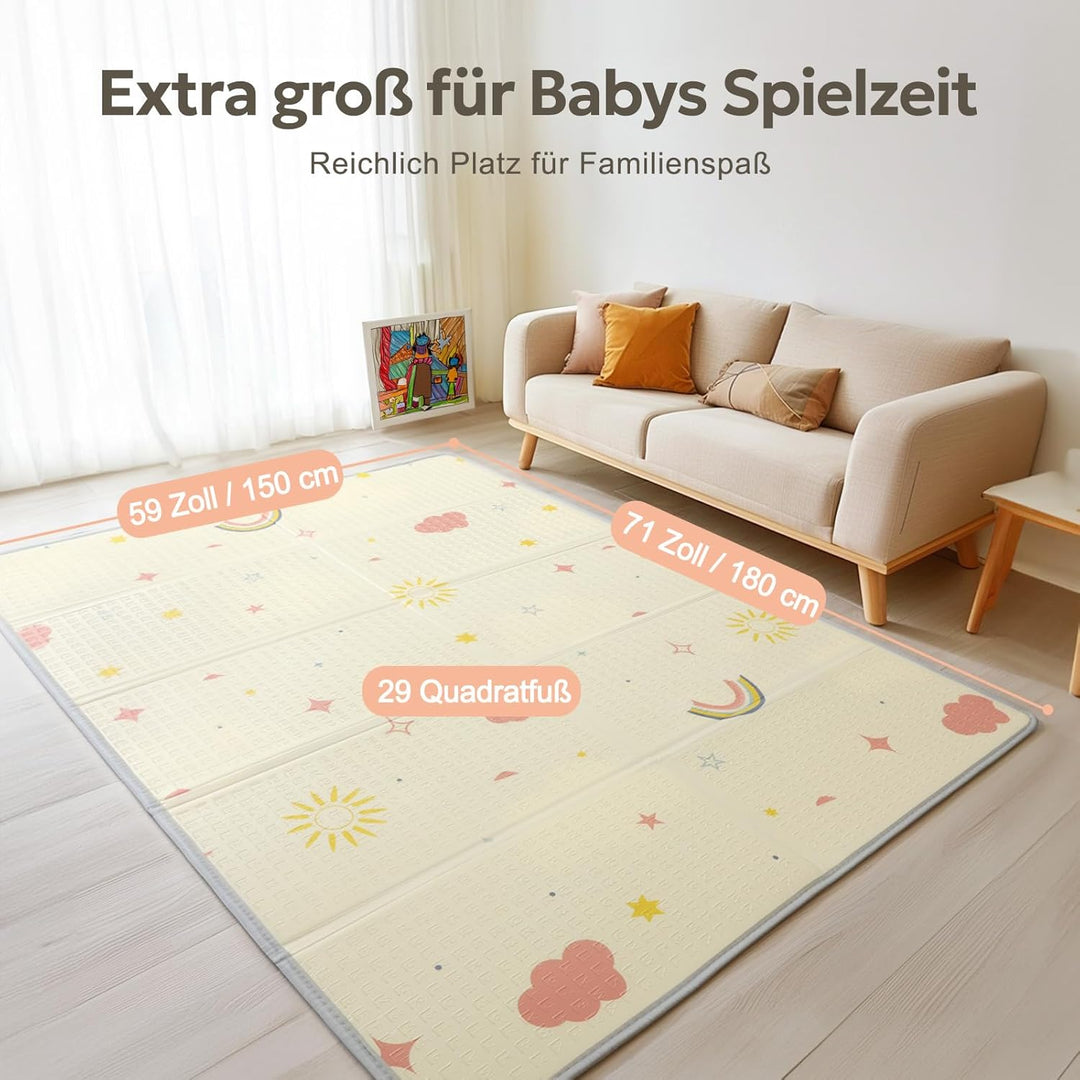 Mallify Krabbelmatte 180x150x1,5cm für Baby, Faltbar & Schadstofffrei, Beidseitig Verwendbare Spielm