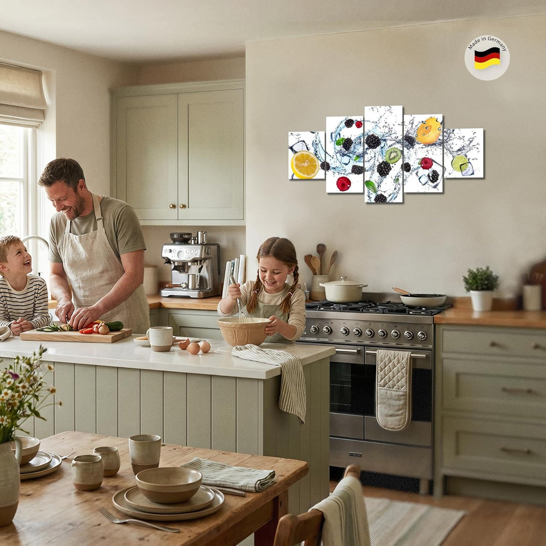 Runa Art Wandbilder Küche Obst 5 Teilig Bild auf Vlies Leinwand Deko Esszimmer Küchenbilder Essen We