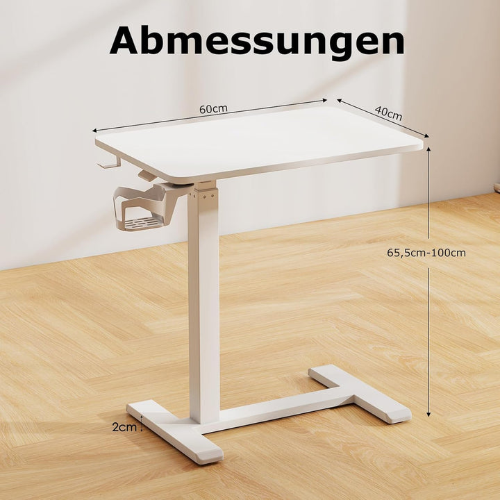 COSTWAY Pflegetisch mit versteckten Rollen, höhenverstellbarer Betttisch mit Becherhalter & Haken, K