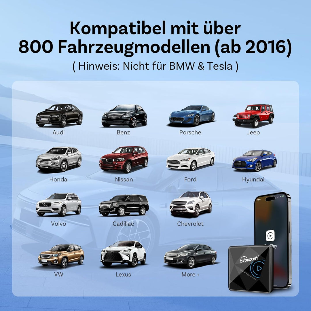 OTTOCAST U2Air Pro Kabelloser CarPlay Adapter, Bluetooth Apple CP Adapter für iPhone, Plug & Play fü