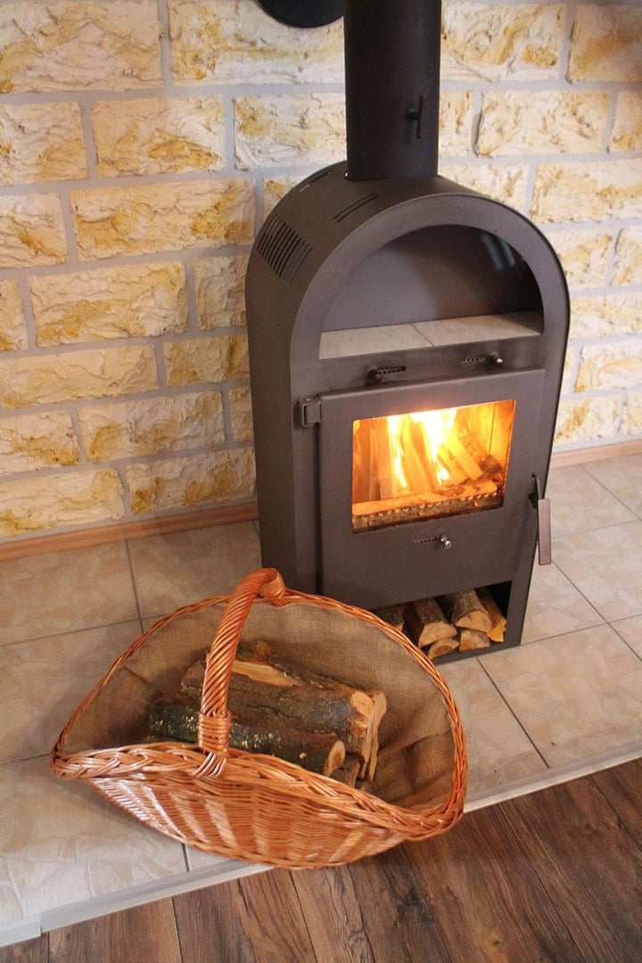 grosser Kaminholzkorb aus Weide mit Jute Kaminholztasche Feuerholzkorb Weidenkorb Kaminkorb Holzkorb