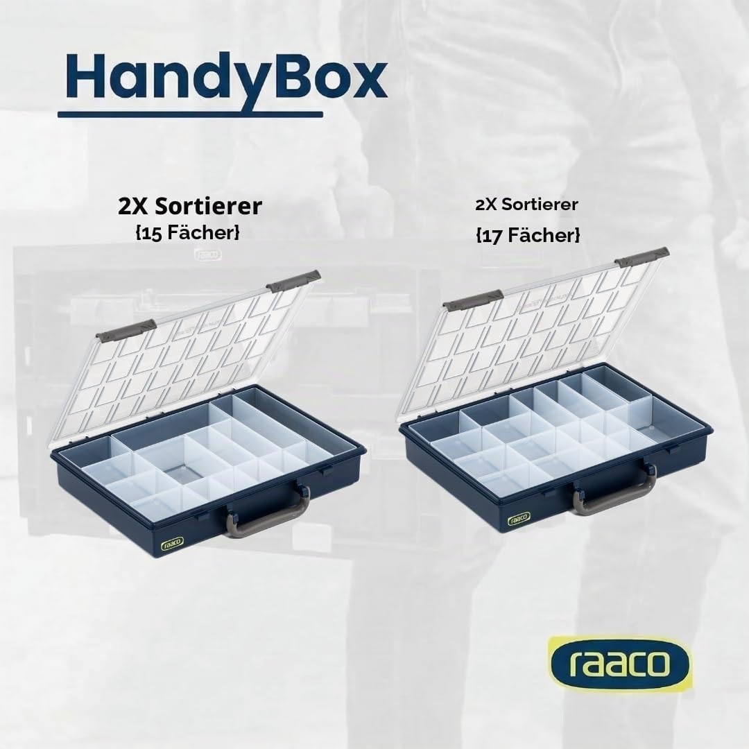 raaco HandyBox 55x4: Sortimentskasten für Werkstatt, Kistenberg mit 4 Sortierkasten für Kleinteile,