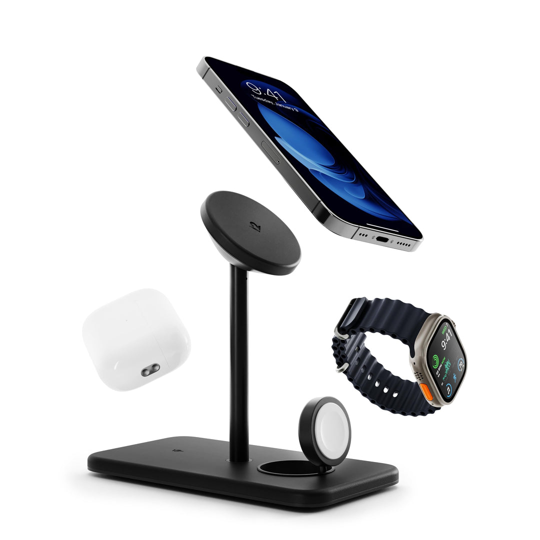 Twelve South HiRise 3 Deluxe | Compact Luxury MagSafe Stand for iPhone, AirPods and Apple Watch, Sch