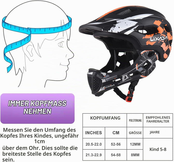 Lixada Fahrradhelm Kinder Helm Fullface Abnehmbar Unisex 52-56cm Children&