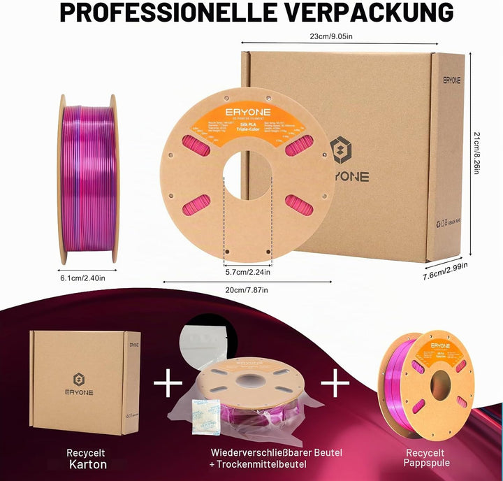 ERYONE Tri Color Silk PLA Filament 1.75mm, 3D Printer Filament PLA +/-0.03mm 1KG/Spool, Silk Rot Gel