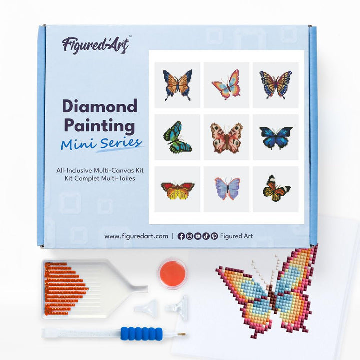Figured'Art Mini Serie Diamond Painting Erwachsene - Schmetterlinge - Premium-Box mit 9 Stück 15x15