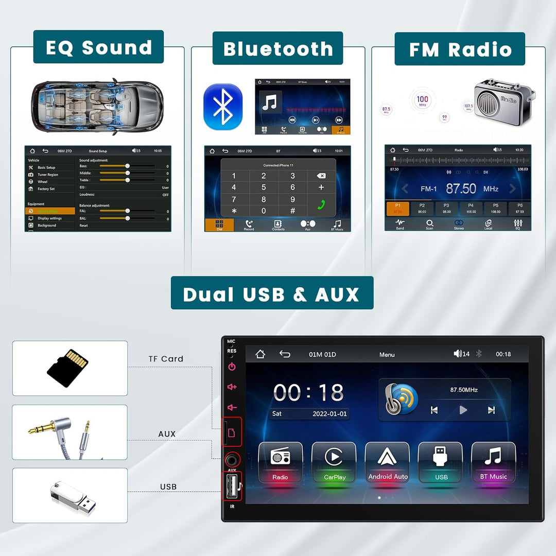 Hikity Autoradio 1 din mit Touchscreen 7 Zoll, Radio Bluetooth 1 din mit Wireless Carplay Android Au