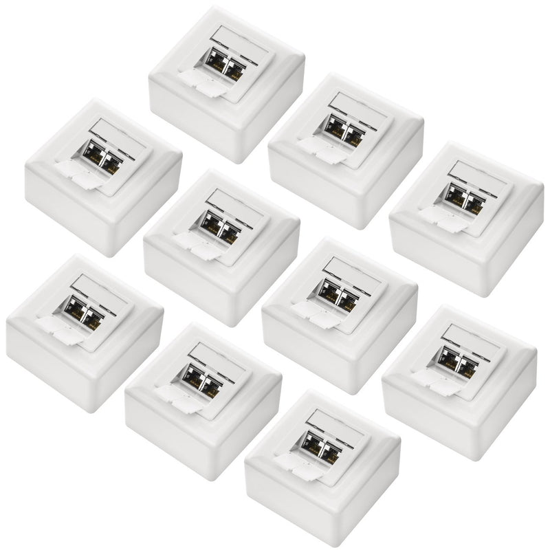 deleyCON 10x CAT 6a Universal Netzwerkdose - 2x RJ45 Port - Geschirmt - Aufputz oder Unterputz - 10