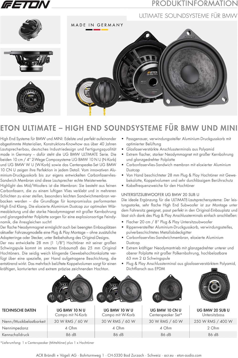 ETON UG-BMW20SUBU – Ultimate High End 8“ / 20 cm Auto Untersitz Subwoofer, kompatibel mit BMW und Mi