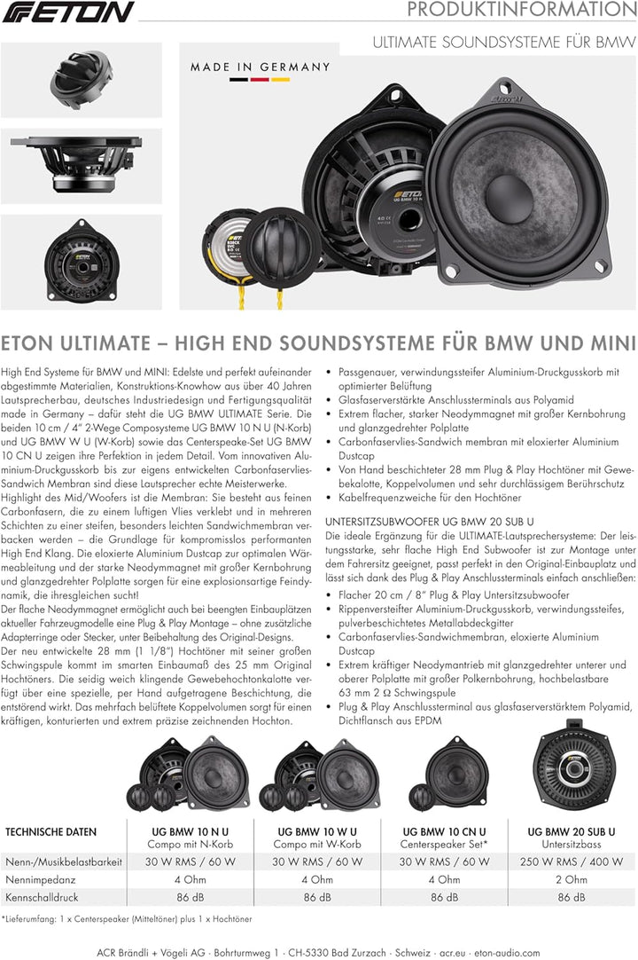 ETON UG-BMW20SUBU – Ultimate High End 8“ / 20 cm Auto Untersitz Subwoofer, kompatibel mit BMW und Mi