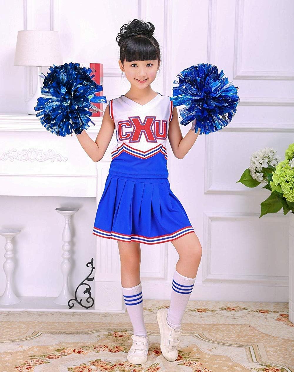 LOLANTA Mädchen rot &amp; blau Cheerleader Kostüm befestigen Pom Poms Socken, Kinder Cheer Outfit Karnev