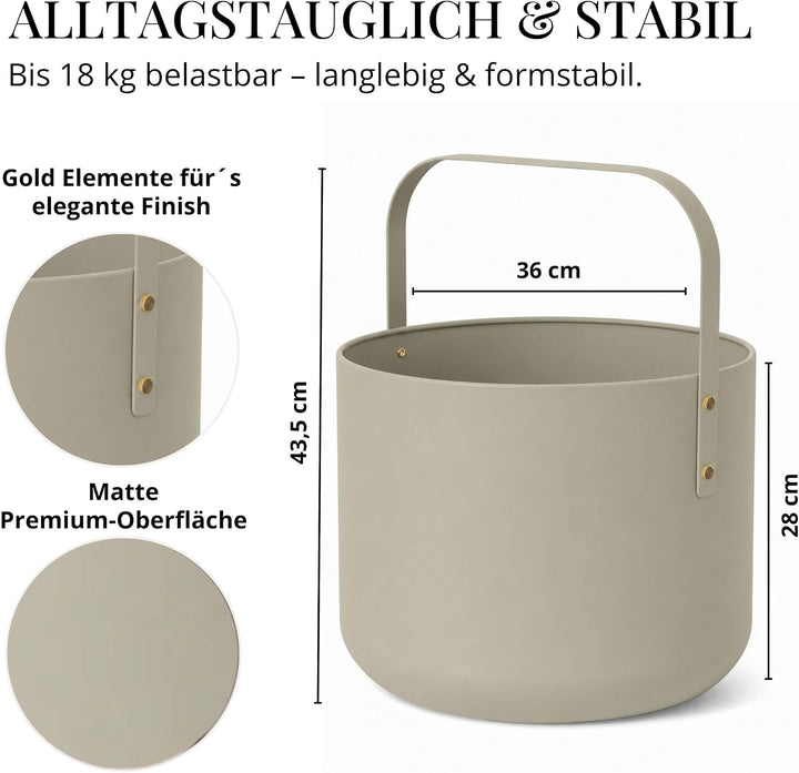 LIVLIG Design Kaminholzkorb Metall, Holzkorb für Kaminholz mit Henkel, Grosser Korb für Kaminholz 36