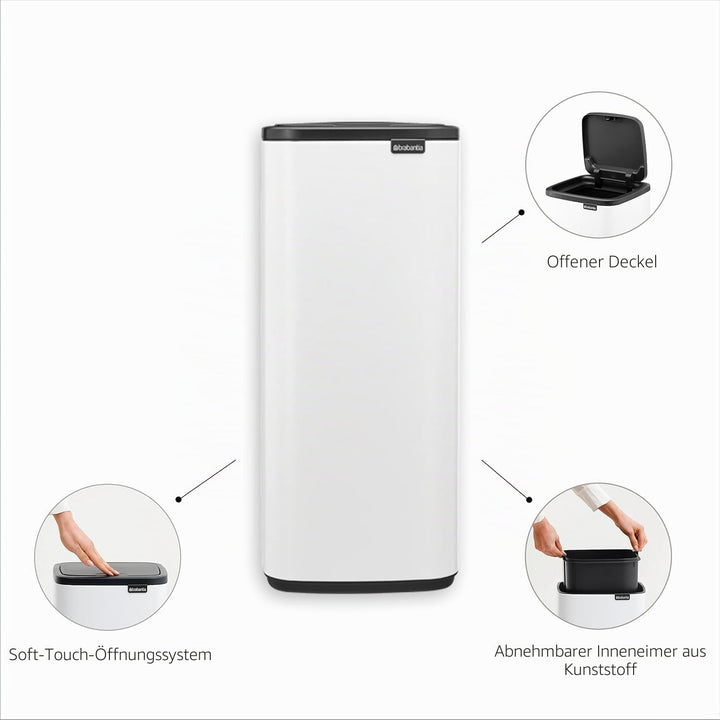 Brabantia Bo Touch Bin Küchenmülleimer 30 L (mattschwarz), platzsparender Abfalleimer mit Soft-Touch