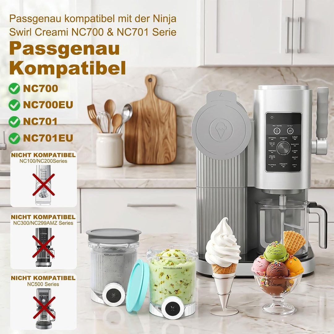 2 Stück Behälter für Ninja CREAMi Swirl, 480ML Eisbehälter für Ninja Eismaschine NC700 & NC701EU Ser