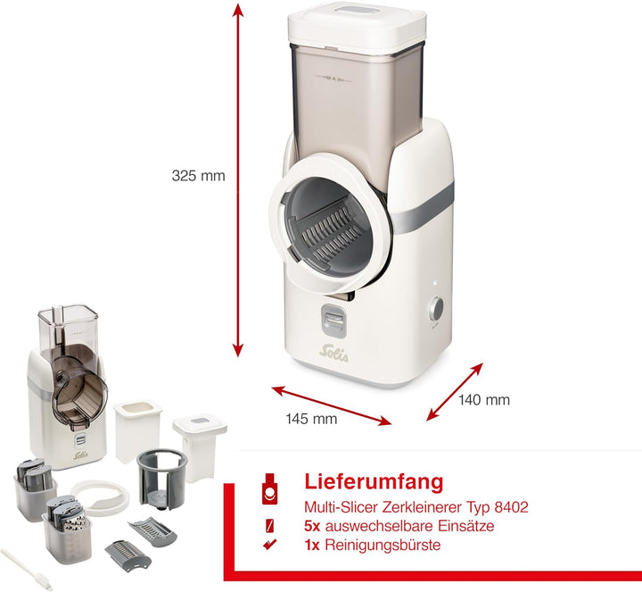 Solis Multi Slicer 5-in-1 Küchenhelfer, mit 5 Schneideeinsätzen für Julienne, Scheiben, Raspel, Reib