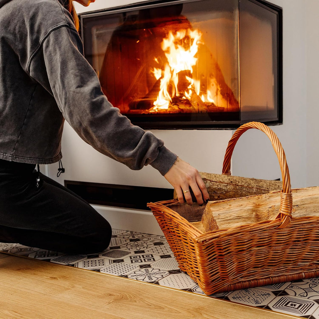 Creative Home Grosser Kaminholzkorb Weide Holzkorb für Kaminholz | 50 x 40 x 37 cm | Brennholzkorb F