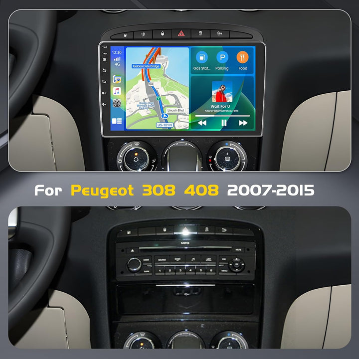 Inefala 4G+128G Android 15 Autoradio für Peugeot 308 408 2007-2015, 9" Touchscreen Radio mit Wireles