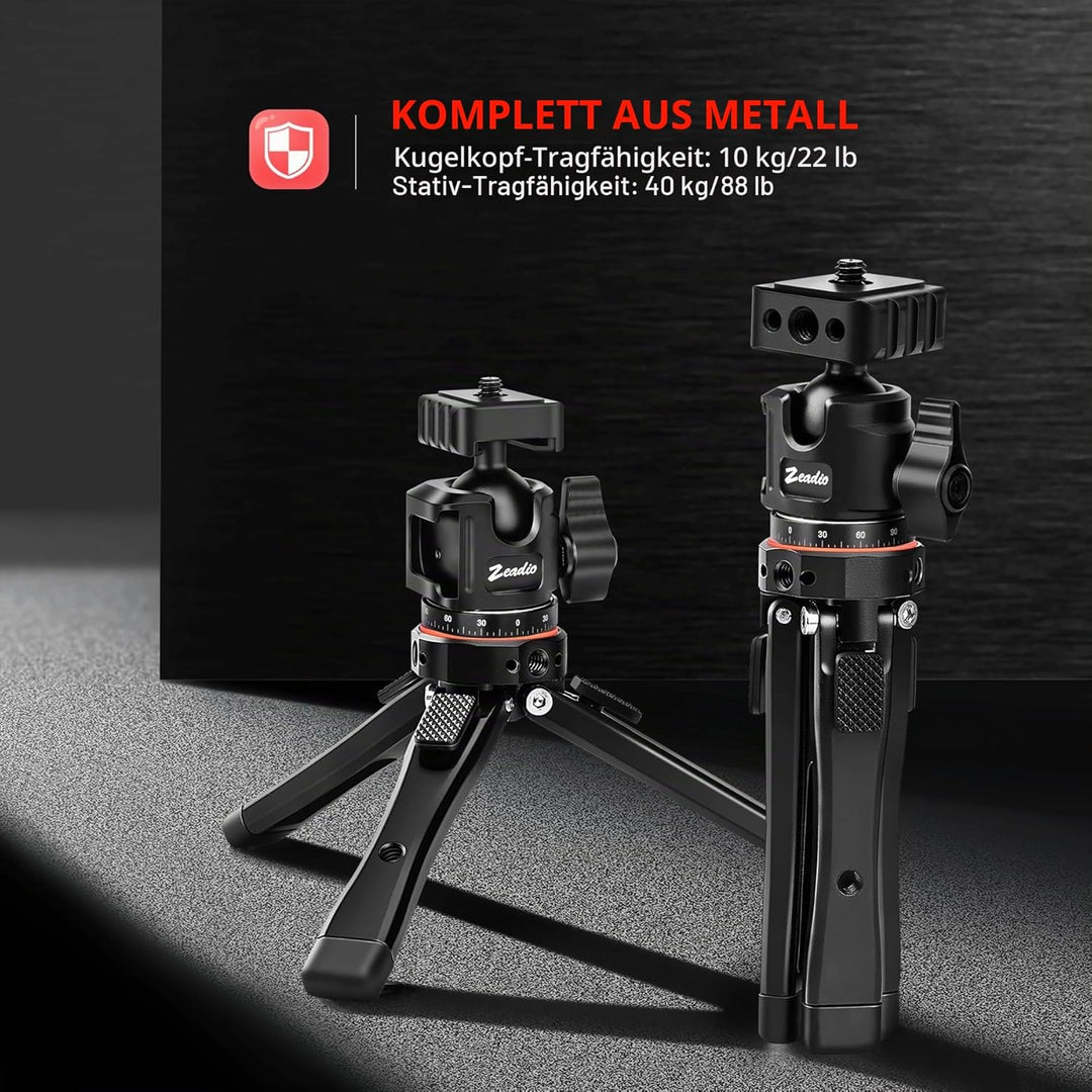 Zeadio Robustes Stativ-Set, 1/4" Adapter Stativgewinde, mit Handyhalter und Action-Cam-Adapter für i