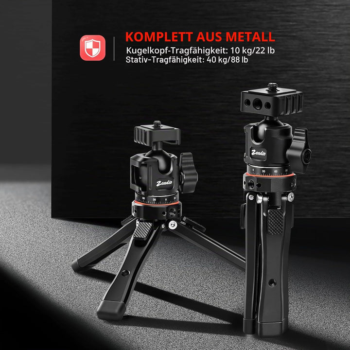 Zeadio Robustes Stativ-Set, 1/4" Adapter Stativgewinde, mit Handyhalter und Action-Cam-Adapter für i