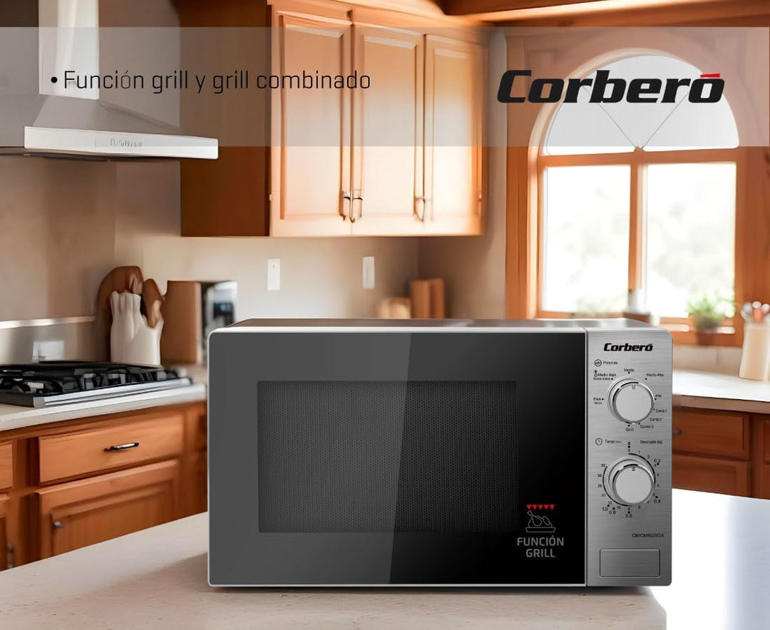 Corberó CMICM6020GX Mikrowelle | 700 W Leistung | Gratinieren und Grillen | Schnelles Auftauen | 9 L