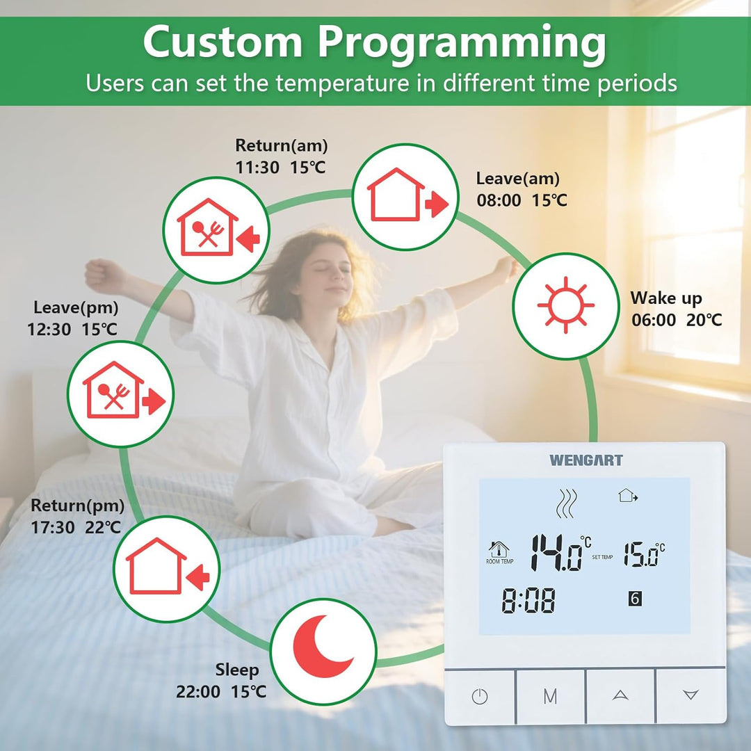 Wengart Programmierbarer Touch-Thermostat WG356,AC230V,grosse Digitalanzeige,3A-Ausgang,zum Einstell