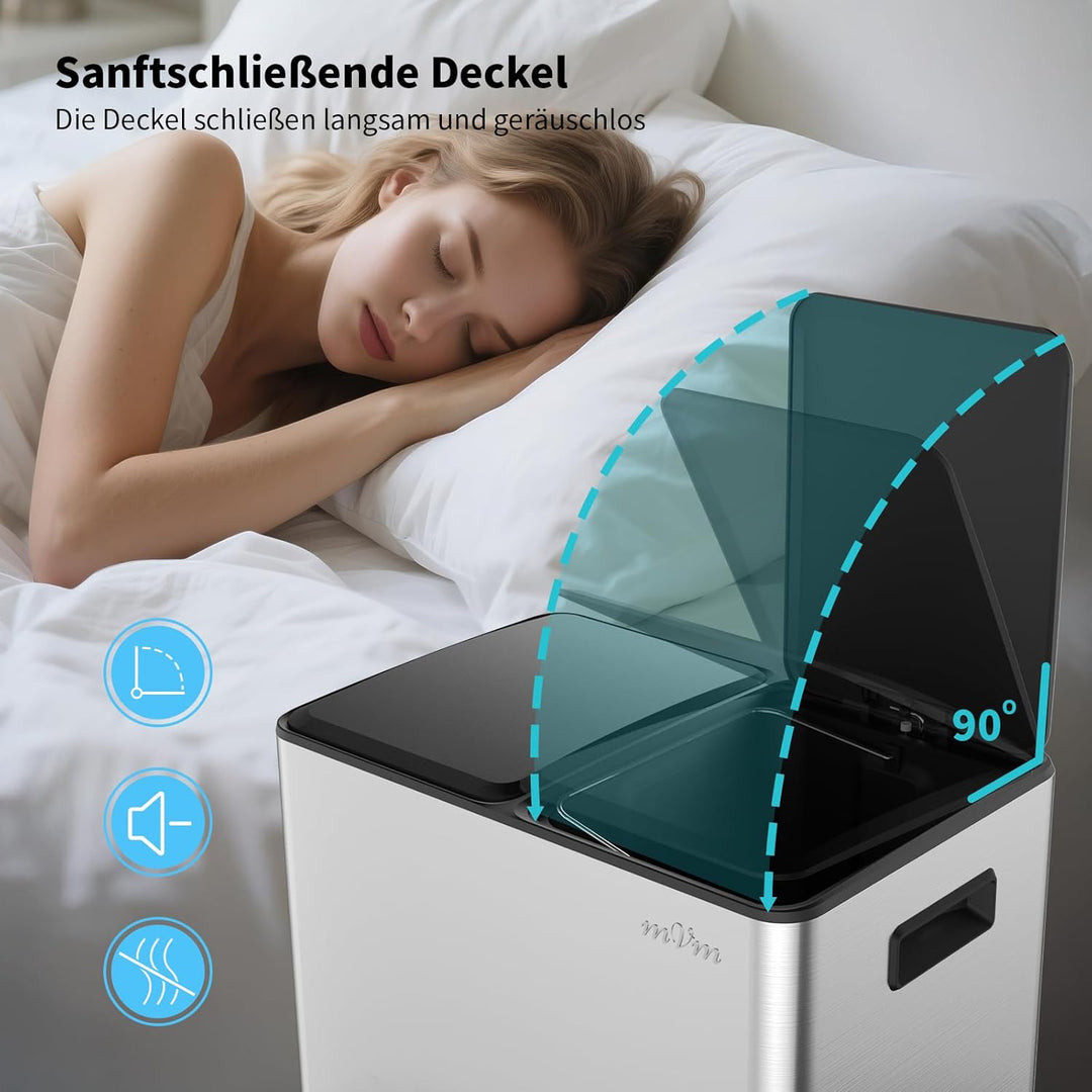 mVm Mülleimer Küche,40 Liter Treteimer,2x20L Doppelter Abfalleimer 2er-Mülleimer Mülltrennung mit In