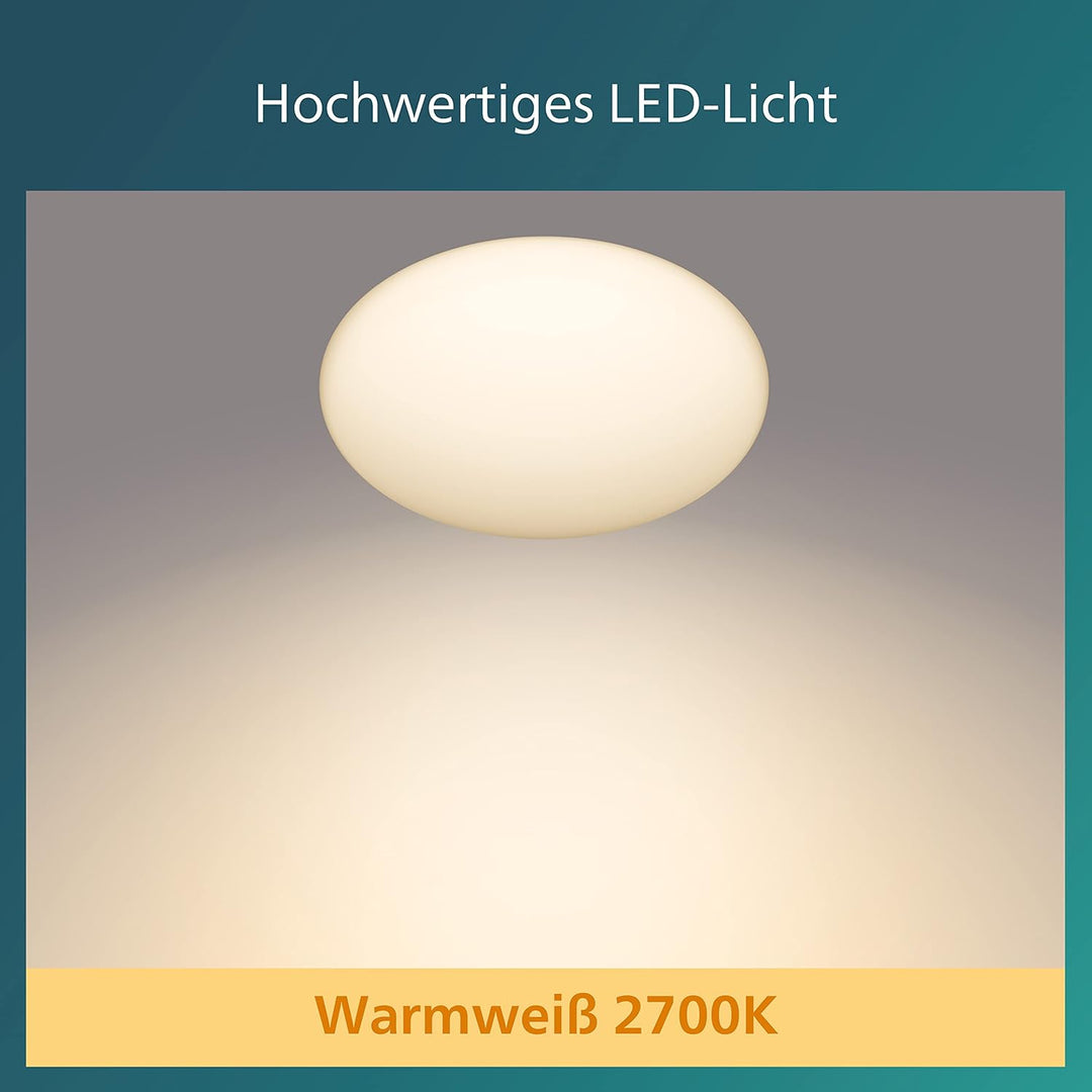 Philips LED Shan Deckenleuchte mit integriertem Bewegungssensor, 12W, Weiss warmweisses Licht (2700K