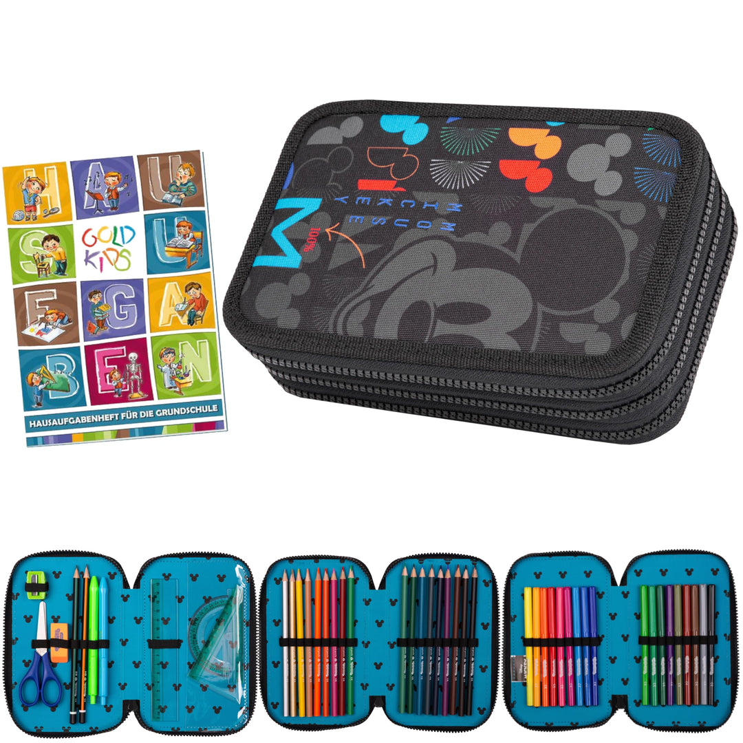 Goldkids - Federmäppchen 3 Fächer - Mäppchen für Mädchen und Jungen - Federmappe 3-Fach Federtasche